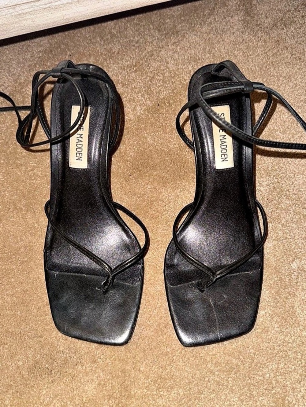 Steve Madden Khari Black Leather Heel Sandals